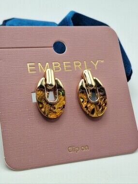 NWT Emberly Gold Iridescent Resin Clip On Statement Earrings